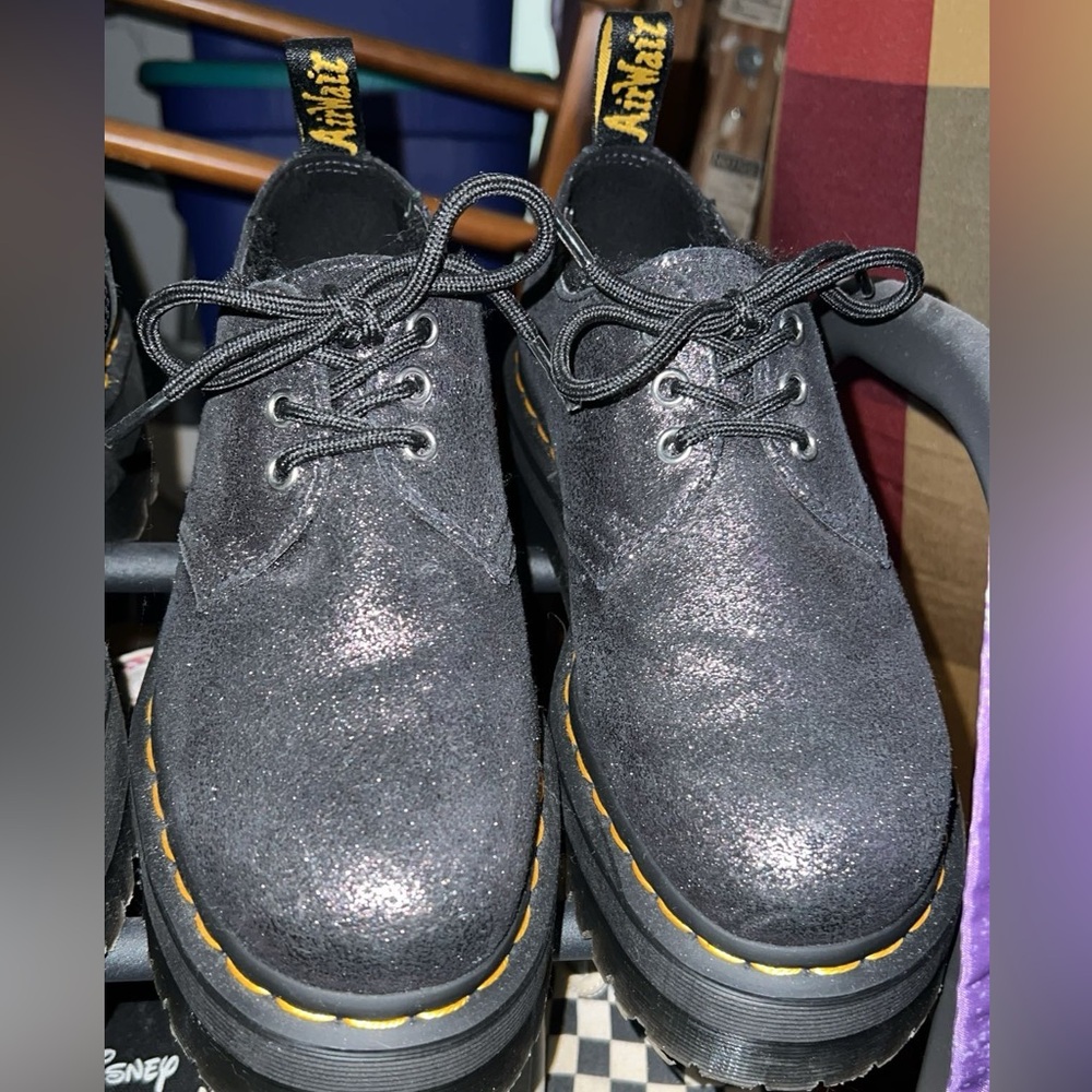 Dr. Martens Faux Fur Lined Distressed Metallic Platforms
